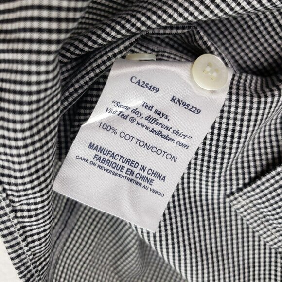 Ted Baker London Button Up Shirt Mens US XXL 6 Black Checker Long Sleeve Collar - Picture 9 of 11
